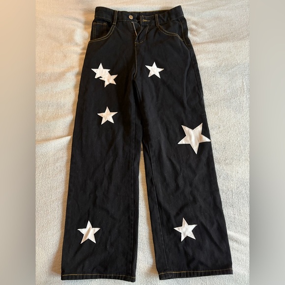 Black Patched Wide Legged Jeans - Picture 1 of 2